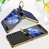 お買い得  サムスン用ケース-電話 ケース 用途 サムスンのギャラクシー Z Flip 5 Z Flip 4 Z Flip 3 バックカバー とスクリーンプロテクター リングバックル 耐衝撃 レトロ風 TPU メタル PUレザー
