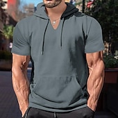 economico Magliette casual da uomo-Per uomo Maglietta Camicia a Maniche Corte Manica Corta Con Cappuccio Primavera &amp; Estate Semplice Moda Designer Essenziale Tasca Frontale Vacanza Streetwear Uscire Nero Bianco Grigio scuro Maglietta