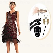 levne oblečení-Retro Řvoucí 20s 20. léta 20. století Bubenové šaty Úbory Koktejlky Velký Gatsby Svatební host Flitry Třásně Dámské Plesová maškaráda Večírek Svatební hostina loučení se svobodou nevěsty Dospělé 1 x