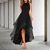 baratos Vestidos de Cocktail-Vestidos de Formatura em A Linha Vestido Elegante Formatura Assimétrico Sem Mangas Decote de Joia Convidada de Casamento de Outono com Pregas Vestidos