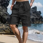 baratos Feriado-Homens Calção Shorts de linho Shorts de verão Shorts de praia Com Cordão Cintura elástica Botão Lateral Tecido Conforto Respirável Comprimento do joelho Ao ar livre Diário Para Noite Moda Havaiana