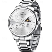 baratos Relógios Quartz-um novo relógio de negócios masculino olevs com pulseira de aço, cronógrafo luminoso com indicação de 24 horas, relógio de quartzo multifuncional resistente à água, relógio de pulso esportivo casual
