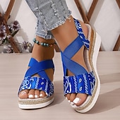 abordables Sandales Décontractées-Sandales compensées pour femmes, sandales à plateforme, quotidien, été, plage, talon caché, bout ouvert, décontracté, noir, rouge, bleu