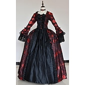 billige Kjoler-Rokoko Victoriansk Renessanse Gulvlengde Kjoler Party-kostyme Maskerade Store størrelser Normal Puffermer Kjegle Erme Prinsesse Blonder Slitasje Årgang Ballkjole Firkantet hals Kostyme Dame Royal Jul