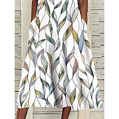 ieftine rochie florală-Rochie Midi pentru Femei Rochie Casual Rochie Shift Imprimeu cu Frunze V Guler Clasic Casual Zilnic Vacanță Mânecă Jumătate Vară Primăvară