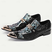 ieftine Mocasini din piele premium-mocasini premium pentru bărbați din piele de vacă în stil punk - pantofi slip-on cu brodare florală, cu vârf și cataramă din metal