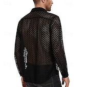 economico camicia da uomo con bottoni-Per uomo Camicia Camicia estiva Camicia a rete Camicia trasparente Camicetta trasparente Nero Bianco Manica lunga Liscio Bavero Hawaiano Per eventi Retato Abbigliamento Di tendenza Informale Comodo