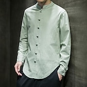 economico Casual da lavoro-Per uomo Camicia Camicia di lino Camicia con colletto cinese Camicia con colletto alla coreana Camicia casual Camicia con Bottoni Semplice Vacanza Camicia hawaiana Nero Bianco Verde chiaro Rosa