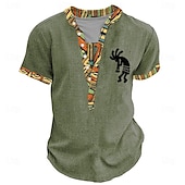 halpa Etninen tyyli-Miesten Tribaali Bandana Print T-paita Henley-paita Lyhythihainen 3D-tulostus Suunnittelija Etninen Loma Kausaliteetti Päivittäin Kesä Kevät Keltainen Apila Khaki Henley Henley T-paita