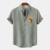 economico Classico-Per uomo Camicia Camicia di lino Camicia hawaiana estiva Camicie retrò Camicia vintage Camicia etnica Quotidiano Verde chiaro Blu Azzurro cielo Marrone Manica Corta Collo ripiegato Estate Primavera