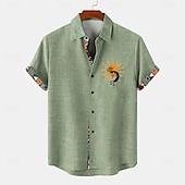 economico Classico-Per uomo Camicia Camicia di lino Camicia hawaiana estiva Camicie retrò Camicia vintage Camicia etnica Quotidiano Verde chiaro Blu Azzurro cielo Marrone Manica Corta Collo ripiegato Estate Primavera