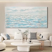 economico Quadri paesaggistici-dipinto a mano dipinto a olio minimalista con texture blu dipinto a mano da parete dipinto a mano con cielo e oceano dipinto a olio con cielo e oceano dipinto a mano con onde e spiaggia a olio