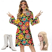 cheap Outfits-Hippie Retro Vintage 1970s Disco Dress Women&#039;s Costume Vintage Cosplay Party &amp; Evening Long Sleeve Dress Masquerade