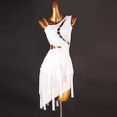 cheap Latin Dancewear-Latin Dance Exotic Dancewear Latin Salsa Dance Dress Tassel Crystals / Rhinestones Women&#039;s Performance Daily Wear Sleeveless Spandex