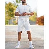 Men's T-shirt Suits 2 Pieces Outfits Tee & Shorts Short Sleeve Crew Neck Summer Plain Fashion Casual 2 Piece Vacation Daily Wear Going out White Pink Green Top Tee for Men 13