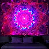 billige Blacklight -billedvev-mandala bohemisk blacklight billedvev uv reaktiv glød i mørket trippy zen meditasjon tåkete natur hengende billedvev veggkunst veggmaleri for stue soverom