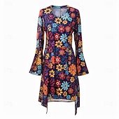 abordables Robes-Rétro Vintage Années 1970 Déguisement Années 70 Femme Manche cloche Hippie Fleur / Floral Col en U Déguisement Femmes Halloween Carnaval Mascarade Soirée Tenue quotidienne Défilé de la Fierté Adulte