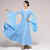 abordables Tenues de danse de salon-Danse de Salon Robe Strass Couleur Pure Fantaisie Femme Utilisation Soirée manche longue Mousseline de soie Coton cristal
