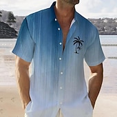 olcso Nagy méretű férfi ingek-színátmenet pálmafa férfi üdülőhely hawaii 3d nyomott ing gomb fel rövid ujjú nyári ing vakáció napi viselet s 3xl