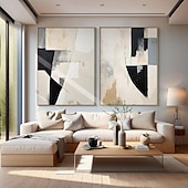 baratos Pinturas Abstratas-arte minimalista bege branco preto feita à mão arte de parede wabi-sabi bege brancogrande arte de parede abstrata begearte texturizada preta pintura a óleo