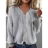 billiga casual jackor-Dam Vardaglig jacka Dagliga kläder Semester Vår Höst Normal Täcka Normal Håller värmen Andningsfunktion Stylish Nutida Modern Stil Jacka Långärmad Ensfärgat Blixtlås i fullängd Svart Vit Rubinrött