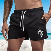 お買い得  男性用水泳パンツ-男性用 ボードショーツ スイムショーツ スイムトランク ドローストリング メッシュ裏地付き 弾性ウエスト ココナッツの木 履き心地よい 速乾性 ショート 祝日 ビーチ 週末 ファッション カジュアル ブラック ホワイト マイクロエラスティック