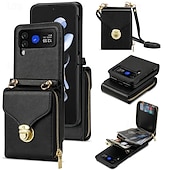 baratos Capa Samsung-telefone Capinha Para Samsung Galaxy Z Virar 6 Z Flip 5 Z Flip 4 Z Flip 3 Capa traseira Capa articulada Zíper com cordão Slot para cartão Retro PC Couro PU