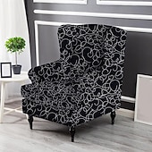 Wingback Chair Cover Geometric Printed Polyester Slipcovers 2X4
