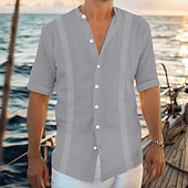 economico Vacanza-Per uomo Camicia camicia di lino Camicia Guayabera Camicia con colletto a fascia Camicia estiva Abbigliamento mare Liscio Da mare Curise Nero Bianco Blu Verde Manica corta Colletto Estate
