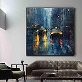 levne Abstraktní malby-chodec s deštníky v deštivém městě malba olejomalba ručně malovaná deštivé město olejomalba ručně vyráběná panoráma města umění městská malba plátno domácí dekorace natažený rám připravený k zavěšení