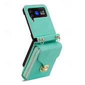 baratos Capa Samsung-telefone Capinha Para Samsung Galaxy Z Virar 6 Z Flip 5 Z Flip 4 Z Flip 3 Capa traseira Capa articulada Zíper com cordão Slot para cartão Retro PC Couro PU