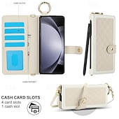 cheap Samsung Cases-Phone Case For Samsung Galaxy Z Fold 6 Z Fold 5 Z Fold 4 Z Fold 3 Back Cover with Stand Holder Magnetic with Lanyard Retro TPU PU Leather