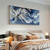 preiswerte Ölgemälde-handgemachtes abstraktes Blüten Ölgemälde auf Leinwand groß original strukturiert blau weiß Blume Wand kunst individuell modern Zuhause Wohnzimmer Dekor Geschenk kein Rahmen