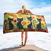 お買い得  ビーチタオルセット-ビーチタオル ブラックキャット 100% マイクロファイバー 特大ビーチタオル、35&quot;x70&quot;、ティーンズ大人用大型スイムタオル、速乾性、吸水性、ソフト、旅行、お風呂、プールなど多用途