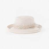 economico Cappelli per feste-cappelli bombetta in fibra / cappello a cloche cappello a secchiello cappello floscio matrimonio spiaggia matrimonio elegante con copricapo in tulle con perle finte