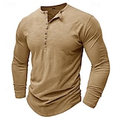 cheap Casual Henley Tee-100% Cotton Men&#039;s Henley Shirt Tee Top Long Sleeve Shirt Long Sleeve Solid Color Fashion Daily Buttons Henley Outdoor Casual Summer Dark Brown Dark Grey Black Henley T-Shirt
