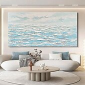 economico Quadri paesaggistici-dipinto a mano dipinto a olio minimalista con texture blu dipinto a mano da parete dipinto a mano con cielo e oceano dipinto a olio con cielo e oceano dipinto a mano con onde e spiaggia a olio