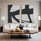voordelige Abstracte schilderijen-zwart-wit olieverfschilderij handgemaakte wabi sabi abstracte olieverfschilderij wandkunst kunstwerk muurschildering moderne abstracte olieverfschilderij geometrische wandkunst schilderij voor