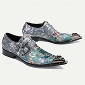 cheap Elemental Dress Shoes-Men's Floral Embroidered Buckle Monk Strap Dress Shoes with Metal Toe Cap - Premium Cowhide Leather, Ideal for Formal Events