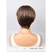 baratos Perucas Sintéticas sem Touca-Perucas sintéticas Reta natural Bob curto Parte lateral Peruca 10 polegadas Marron / Branco Cabelo Sintético Mulheres Multi Cores