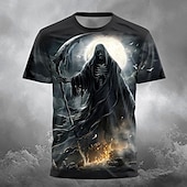 voordelige Halloween T-shirts-Voor heren Magere Hein brand Maaimachine T-shirt Korte mouw T-shirt 3D-afdrukken Strakke ronde hals Overhemd Ontwerper Gotisch Feest Straat Casual Zwart 1 Zwart Zomer Lente Kleding S M L XL XXL XXXL