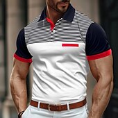 baratos Polo Clássico Masculino-Homens Camiseta Polo Camisa de golfe Casual Feriado gola pólo com nervuras Manga Curta Moda Básico Bloco de cor Riscas Clássico Verão Normal Branco Amarelo Vinho Azul Marinho Azul Céu Camiseta Polo