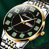 ieftine Ceasuri Quartz-Ceas de afaceri bărbați din oțel inoxidabil nou cu cadran mare luminos calendar afișaj săptămânal ceas de modă casual quartz de lux versatil pentru sportivi
