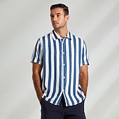economico Camicie Elite da Uomo-Per uomo Camicia Camicia casual Camicia da Spiaggia Camicia con Bottoni Blu Azzurro Manica Corta A righe Collo ripiegato Colletto a Camicia Feste Casual Bottoni Abbigliamento Quotidiano Casual