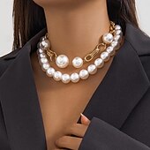 abordables Collares-Collar con perlas Perla Artificial Mujer Elegante Lujo Cuentas Boda Forma de Círculo Gargantillas Para Boda Fiesta