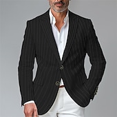 abordables Blazers Clásicos para Hombres-Hombre chaqueta Negocio Fiesta de Cóctel Fiesta de Boda Moda Casual Primavera &amp; Otoño Poliéster Rayas Botón Bolsillo Cómodo Botonadura Simple Chaqueta de sport Negro Blanco Amarillo Azul Piscina