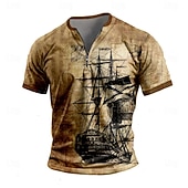 ieftine Tricouri 3D-Bărbați Navă Marin Tricou Manșon scurt Tricou Tipărire 3D Cămașă Retro / vintage Casual Zilnic Maro Primavara vara Îmbrăcăminte S M L XL XXL 3XL