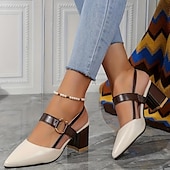 halpa Juhlasaappaat-naisten kaksisävyiset slingback-lohkokorkopumput – tyylikkäät teräväkärkiset, kultakoristeiset kengät toimistoon, juhliin ja muodollisiin tapahtumiin