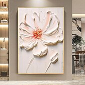 preiswerte Blumen-/Botanische Gemälde-handgemaltes weißes rosa Blumenölgemälde auf Leinwand handgemachtes 3D-Texturblumengemälde abstrakte rosa Blumenkunst individuelles Gemälde für Wohnzimmer-Schlafzimmer-Wanddekor