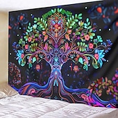 levne Tapiserie Blacklight-blacklight gobelín uv reaktivní záře ve tmě záře party neon psychedelický trippy misty závěsný gobelín sova nástěnná malba pro obývací pokoj ložnice